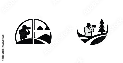 Photographer with camera capturing scene logotype vector logo design