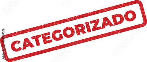 Categorizado categorized stamp illustration, rectangular shape with speckled effect, Spanish language concept, isolated on white