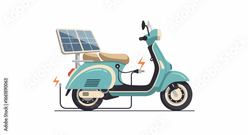 Eco-Friendly Solar-Powered Vintage Scooter Illustration.