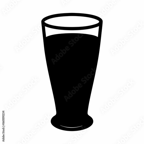 Simple black vector silhouette of a glass with dark liquid inside