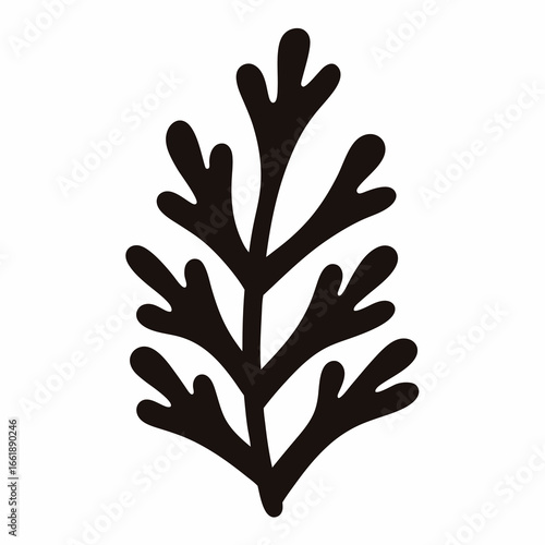 Stylized minimalist dark brown seaweed illustration on white background is visually intriguing