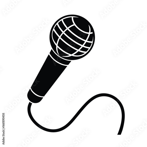 dynamic microphone with cable vector silhouette