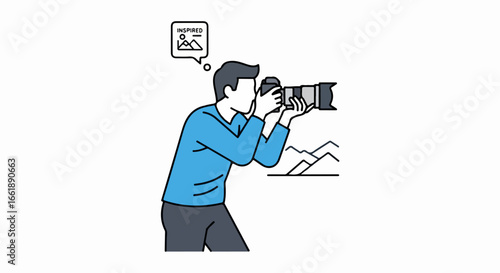 Man Taking Photo with DSLR Camera, Imagining Scenic Landscape.