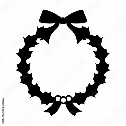 Festive Holly Wreath with Bows A Timeless Christmas Decoration Silhouette