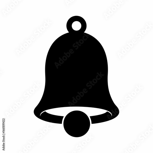 Black silhouette of a ringing bell with its striker on a white background