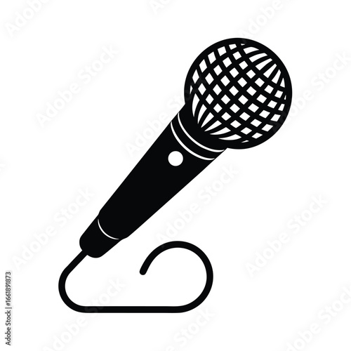 microphone with curling wire on ground vector silhouette