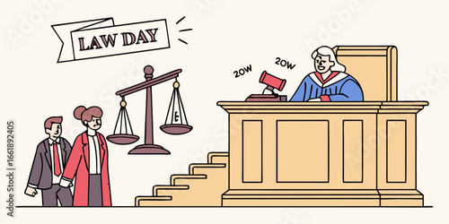 Celebrating law day with judge and scales of justice for legal profession