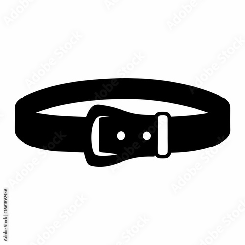 Simple illustration of a black leather belt with buckle and holes