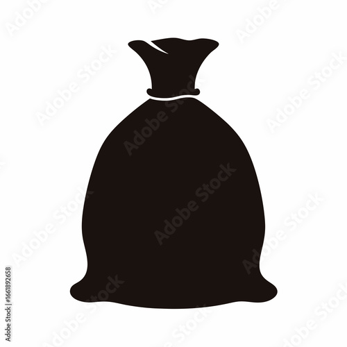 Silhouette Illustration of a Large, Dark Bag with a Cinch Tie Neck