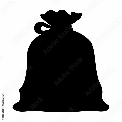 Black silhouette of a tied sack overflowing with mysterious contents