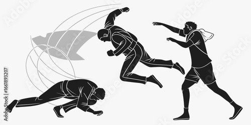 Silhouetted Rugby Players in Action