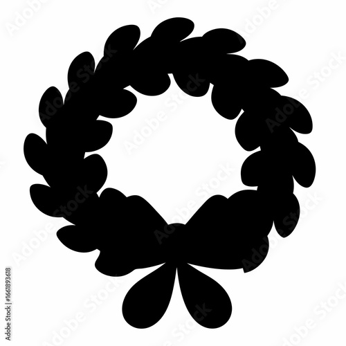 Elegant black silhouette of a festive holiday wreath with decorative bow