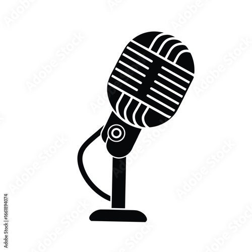 retro microphone for recording and broadcasting vector silhouette