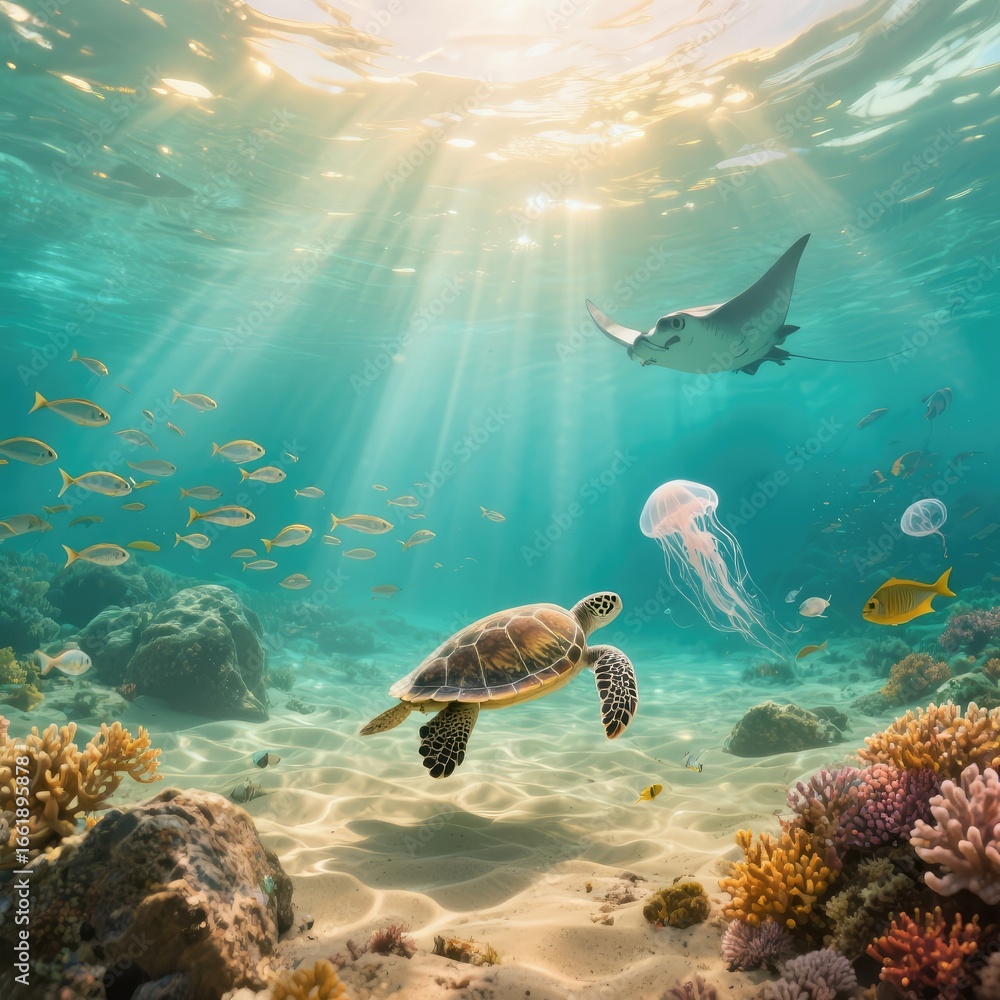 Fototapeta premium Rêverie sous-marine baignée de lumière