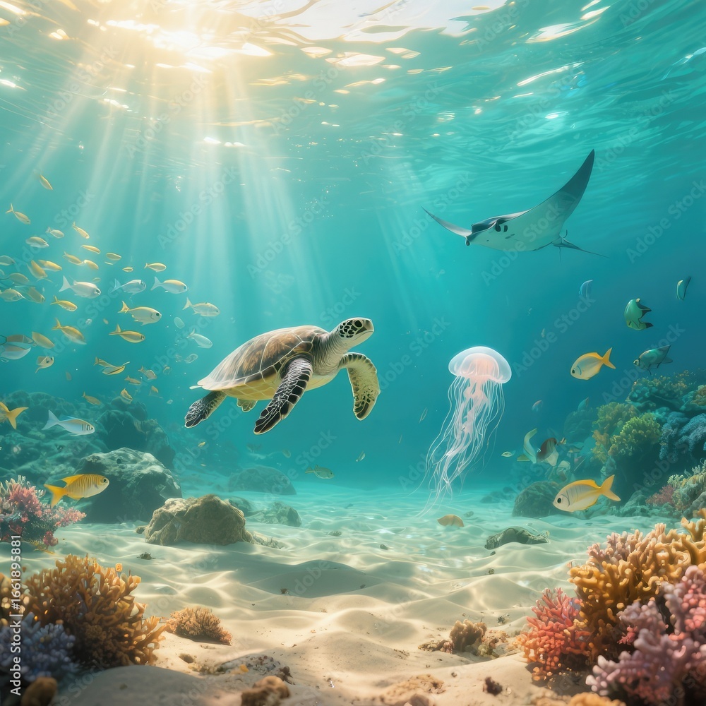Obraz premium Rêverie sous-marine baignée de lumière