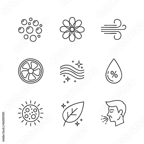 Set of Line Art Icons Related to Air Quality and Health symbol