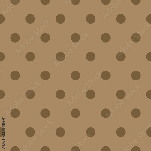 Stylish seamless polka dot pattern with golden background and dark brown dots. Ideal for vintage-inspired designs and packaging.