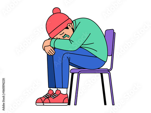 The Weight of the World: An illustrated individual sits alone, capturing the emotions of sorrow and introspection, head bowed in deep thought