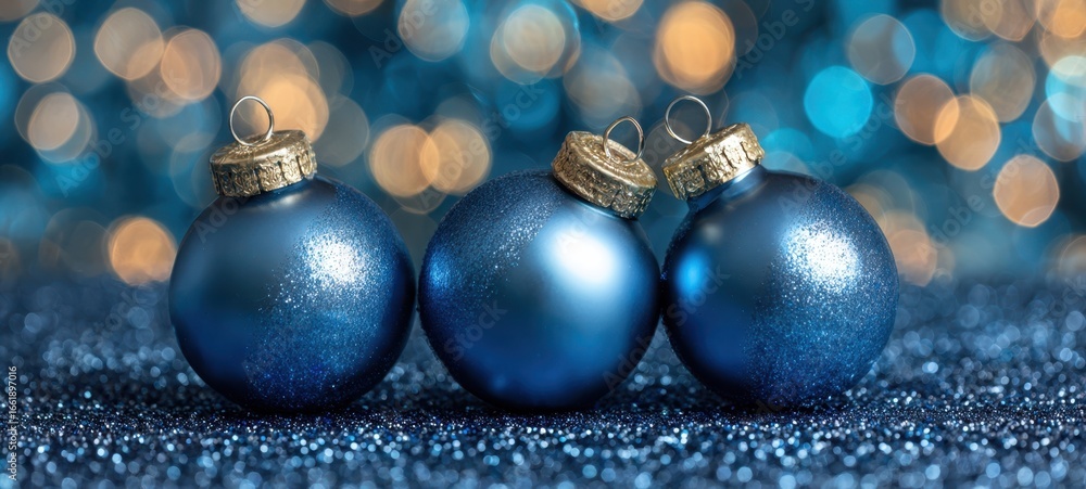 Fototapeta premium The sparkling blue Christmas ornaments adding elegance to holiday decorations.