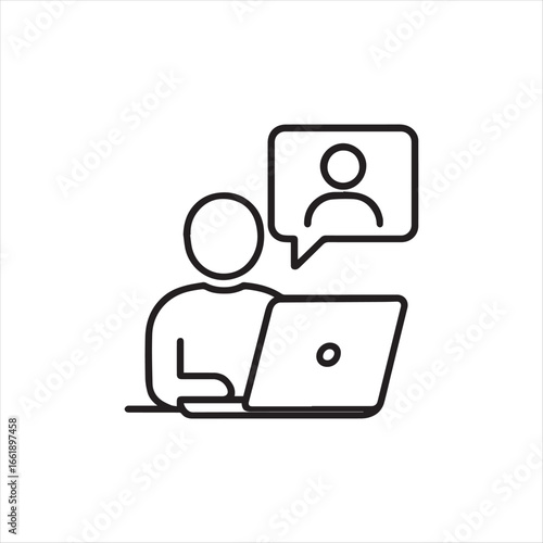 Online Communication Vector Icon Person Using Laptop for Chatting and Connecting with Others in the Digital World