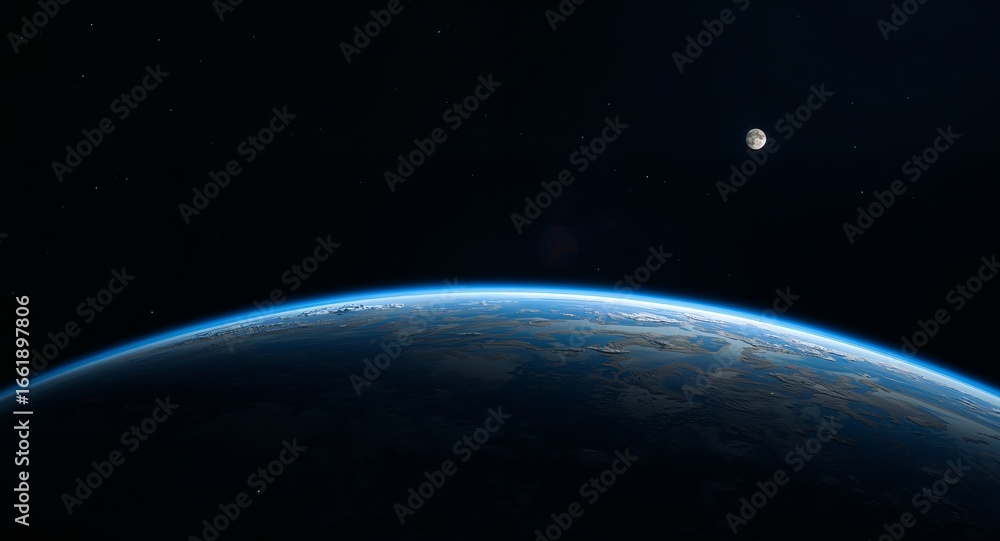 Obraz premium Earth and Moon in a Cosmic Dance. A Stunning View from the Depths of Space.