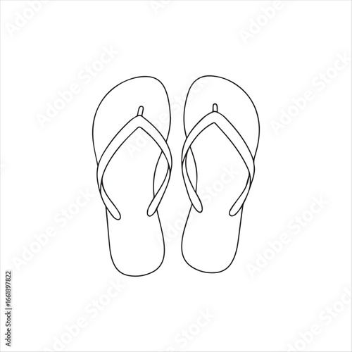 Minimalist Line Art Depiction of Classic Flip Flops Footwear Symbolizing Summer Vacations and Relaxed Beach Lifestyle with Simplicity and Elegance