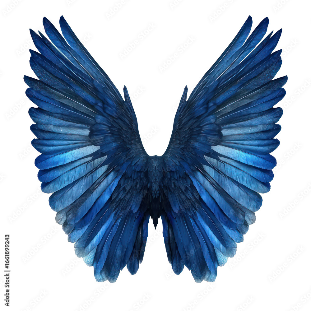 Fototapeta premium A pair of blue wings with a gradient effect, possibly representing an angel or a bird of prey.
