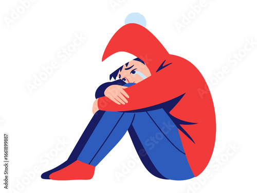 Solitude and Sorrow: A depiction of despondency, with a figure huddled in a posture of profound sadness. Evoking themes of loneliness and isolation.