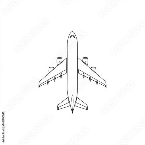 Overhead View of a Detailed Airplane Outline Depiction Sleek Design Ready for Coloring or Thematic Project Integration Minimalist Aesthetics