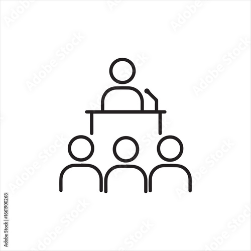 Conference Speaker Addressing an Audience Thin Line Icon Professional Presentation with Microphone Communication and Public Speaking Event Minimalist Design