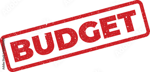 Distressed budget stamp with rectangular border, useful for finance and planning design elements