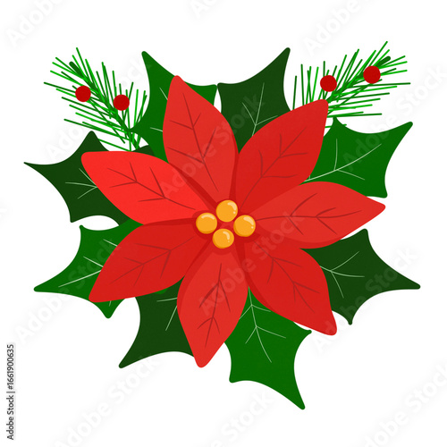christmas wreath with red poinsettia