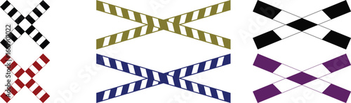 Six different colored caution tape cross symbols isolated on white background