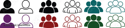 Collection of diverse human silhouette icons representing groups and individuals in various colors