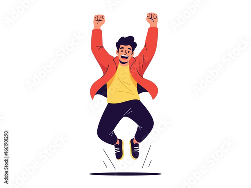 Jumping for Joy: An illustration of a joyful individual enthusiastically leaping with arms raised in celebration, embodies elation and pure happiness. 