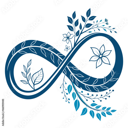 Vector art of infinity symbol with floral decoration, representing eternal love, endless possibilities, and everlasting beauty