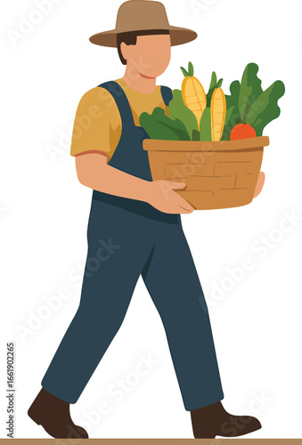 Farmer carrying a basket full of fresh vegetables and corn 1.