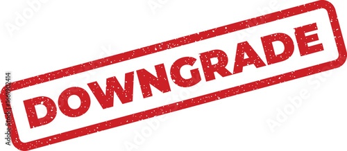 Distressed downgrade rubber stamp impression with rounded corners, slightly tilted for document overlay uses