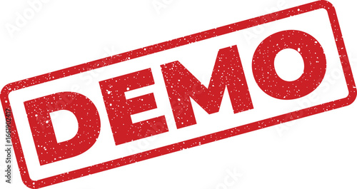 Distressed demo stamp illustration featuring speckled texture, suitable for marketing material or website elements