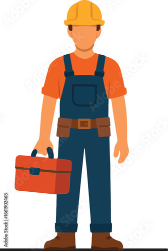 Flat illustration of a construction worker holding a toolbox.