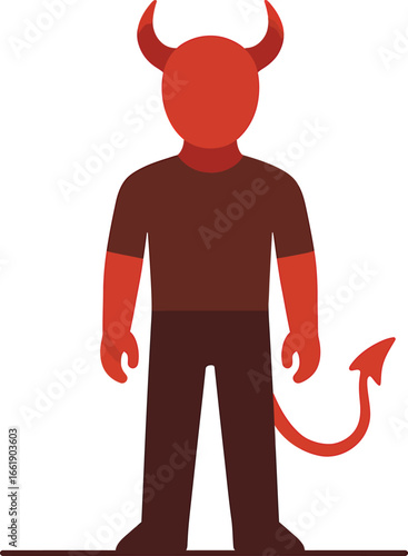 Red Devil Character with Horns and Tail.