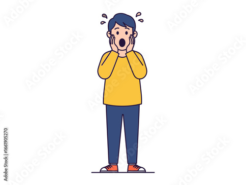 Shocked Expression: A young person's expressive illustration of surprise, with wide eyes and hands on cheeks. An image highlighting the intense feelings of shock and disbelief.