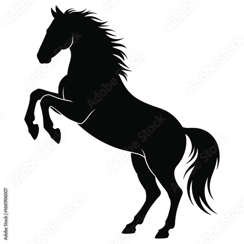Powerful black silhouette of a rearing horse