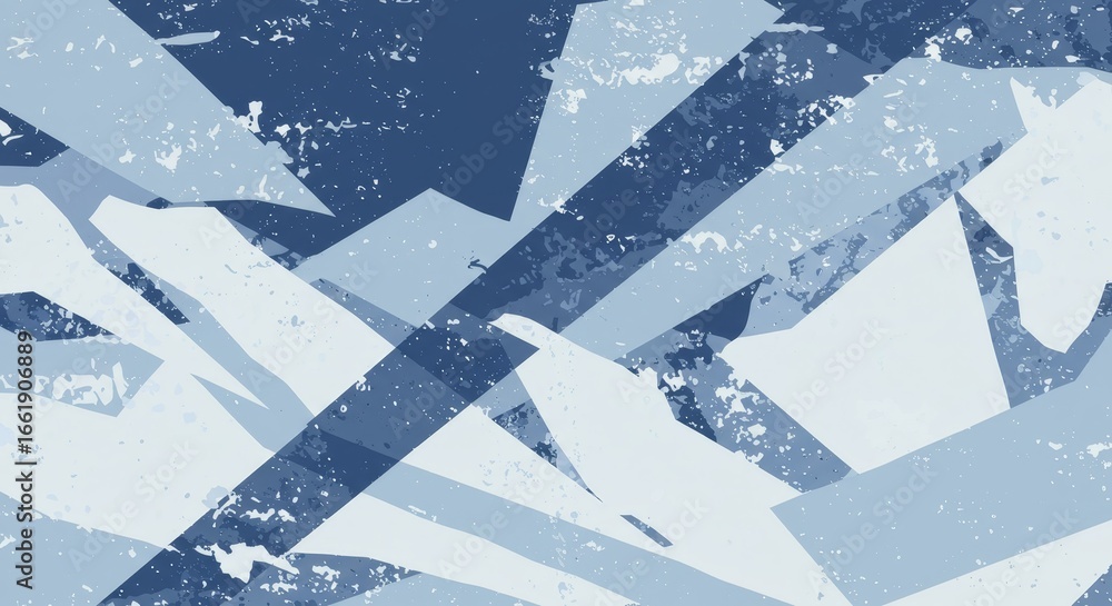 Naklejka premium Abstract grunge-style geometric background with overlapping sharp shapes in shades of blue. Distressed texture gives the impression of shattered glass or frozen ice cracks. Perfect for modern design p