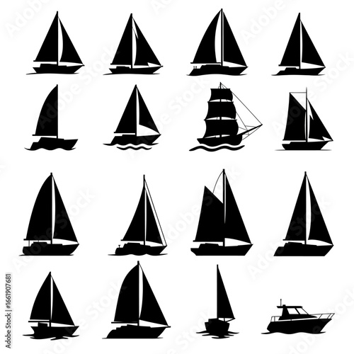 Collection of Black Sailboat Silhouettes