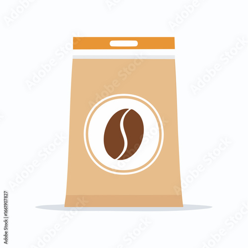 A brown paper bag with a coffee bean symbol inside a white circle, on a white background.