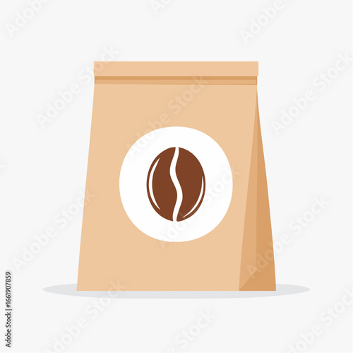A brown paper bag featuring a coffee bean graphic, suggesting coffee packaging or takeout.
