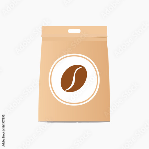 A simple illustration of a brown paper bag featuring a coffee bean icon.
