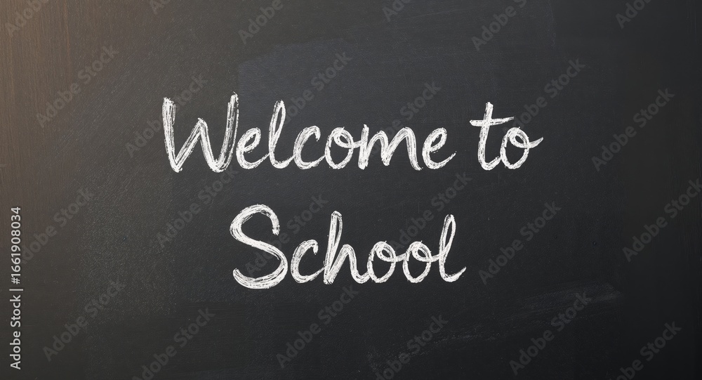 Fototapeta premium Welcome to School on Blackboard. A Message of Education and New Beginnings.