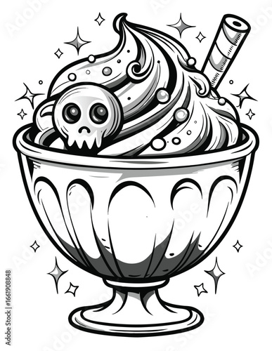 Creepy Spooky Kawaii Halloween Cupcakes, Donuts, and Candy Grayscale Coloring Page 